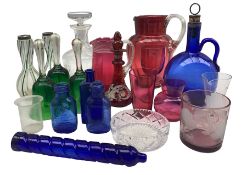 Group of glassware to include a pair of early 20th century wrythen glass vases with silver mounts