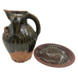 Large studio pottery terracotta face jug