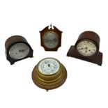 Two 20th cent mantle clocks and two aneroid barometers.