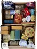 Quantity of vintage tins in two boxes