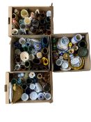 Quantity of studio pottery and other ceramics including gluggle jugs etc. in four boxes