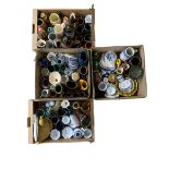 Quantity of studio pottery and other ceramics including gluggle jugs etc. in four boxes