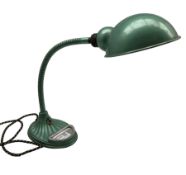 1920s/ 30s desk green finish adjustable desk lamp on shell form base