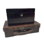 Mahogany box with mother of pearl escutcheon together with small case