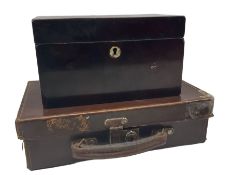 Mahogany box with mother of pearl escutcheon together with small case