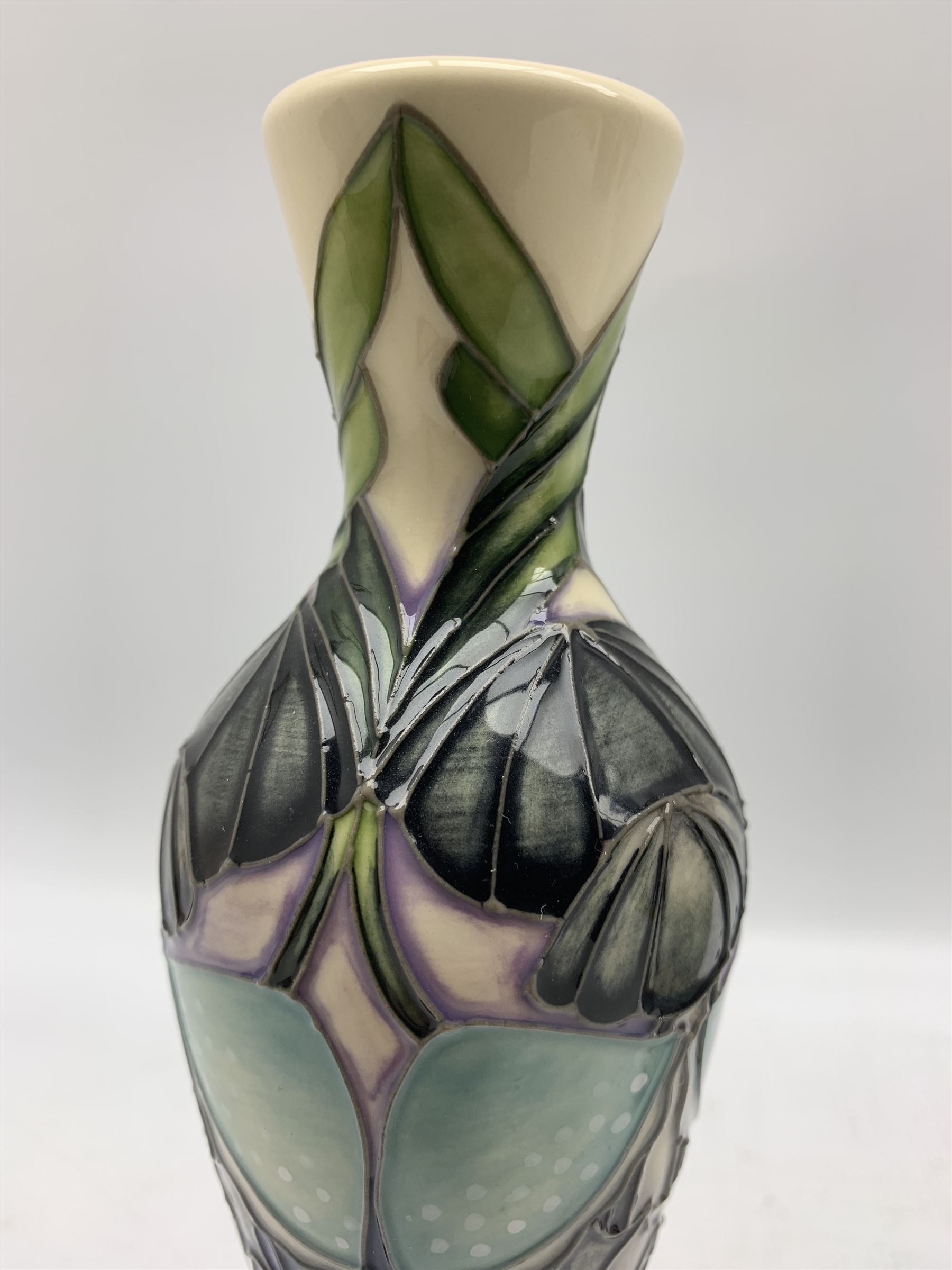 Moorcroft 'Indigo Lace' pattern long necked vase designed by Vicky Lovatt H21cm together with anothe - Image 2 of 4