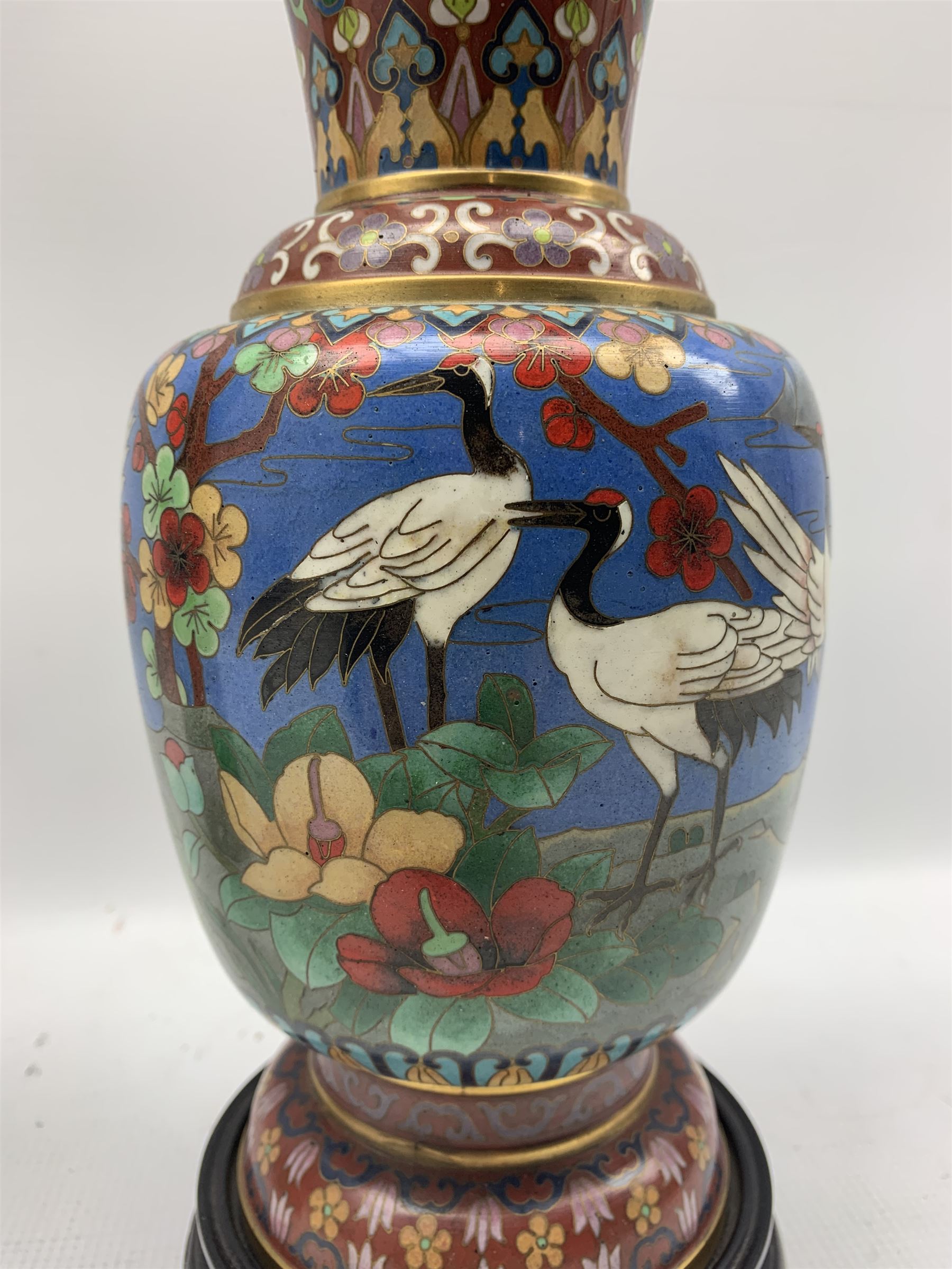 Chinese Canton style Famille Rose vase with elephant mask ring handles and slender waisted body - Image 2 of 8
