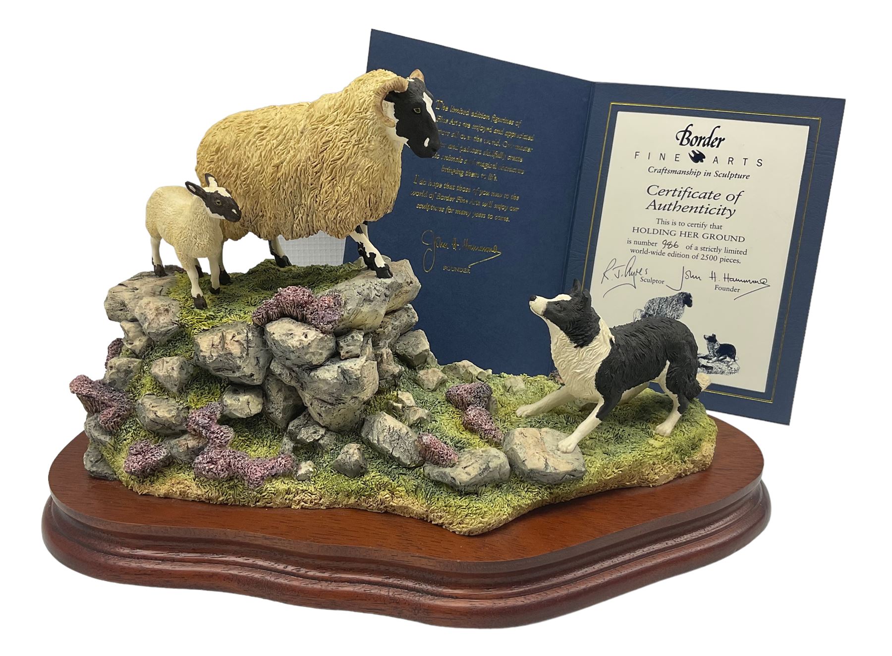 Border Fine Arts Limited Edition group of sheep and sheep dog 'Holding Her Ground' by Ray Ayres No