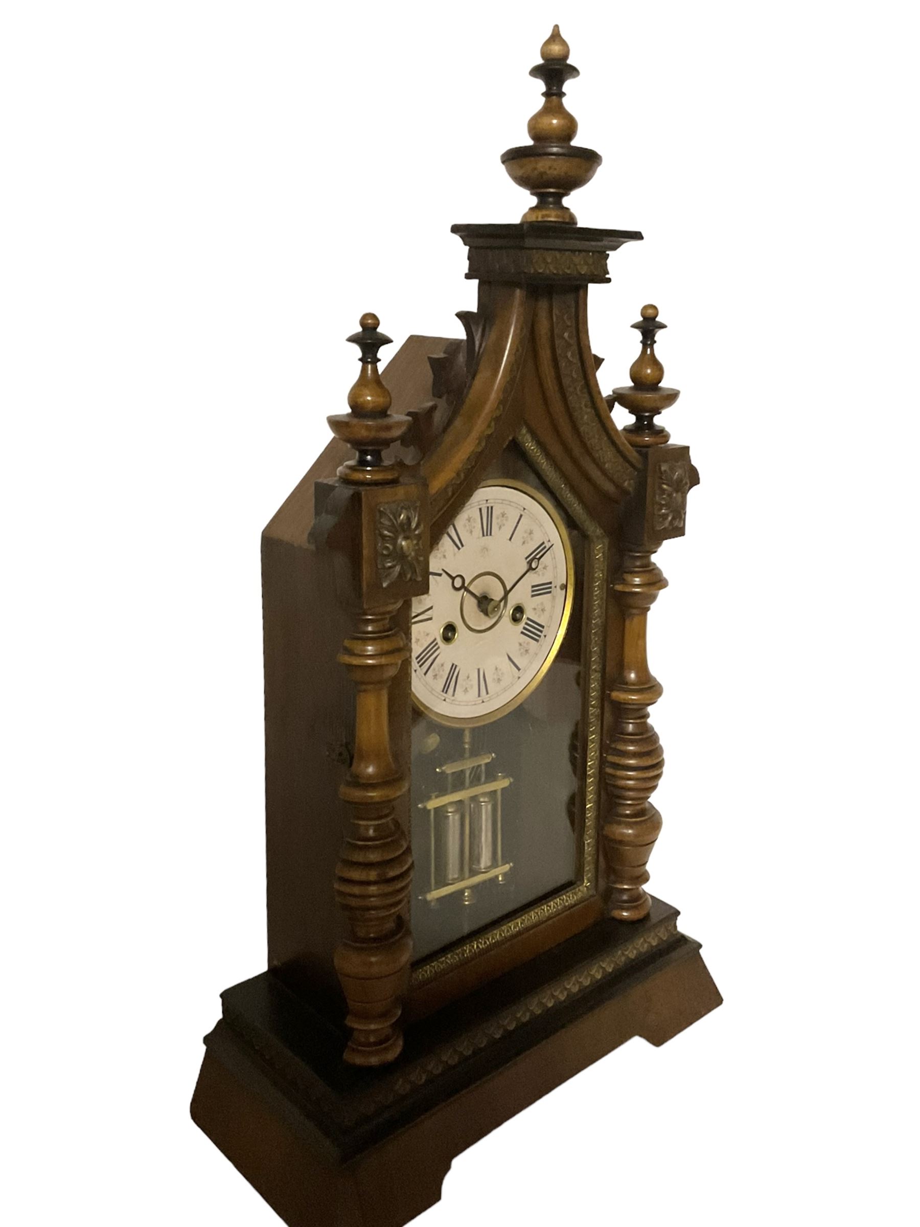 Juhngans - late 19th-century 8-day walnut and ebony mantle clock - Image 2 of 5