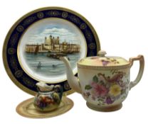Coalport charger hand painted with scene of the Tower of London signed by M.Harneth with gilt edging