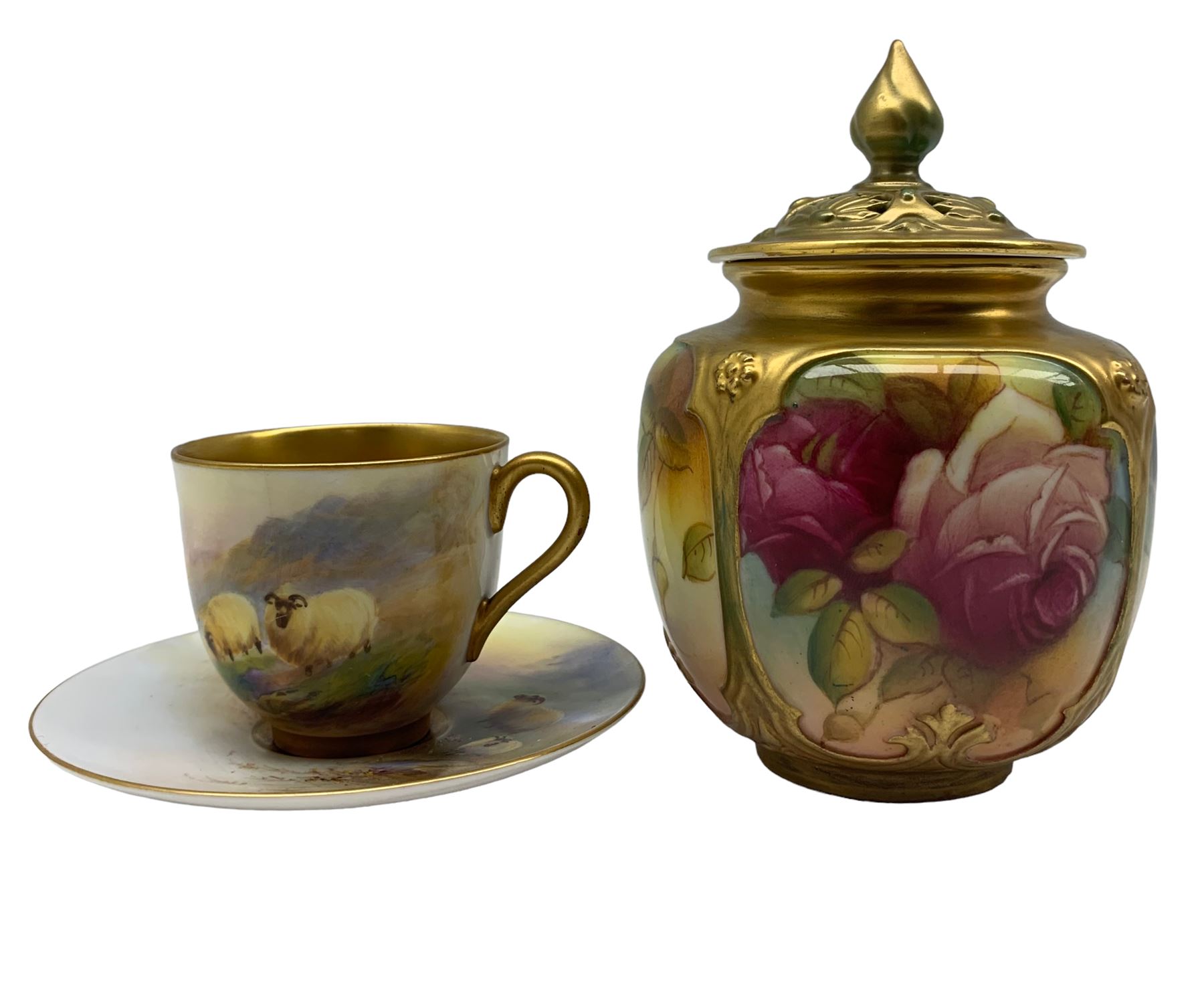Royal Worcester coffee cup and saucer by Harry Davis