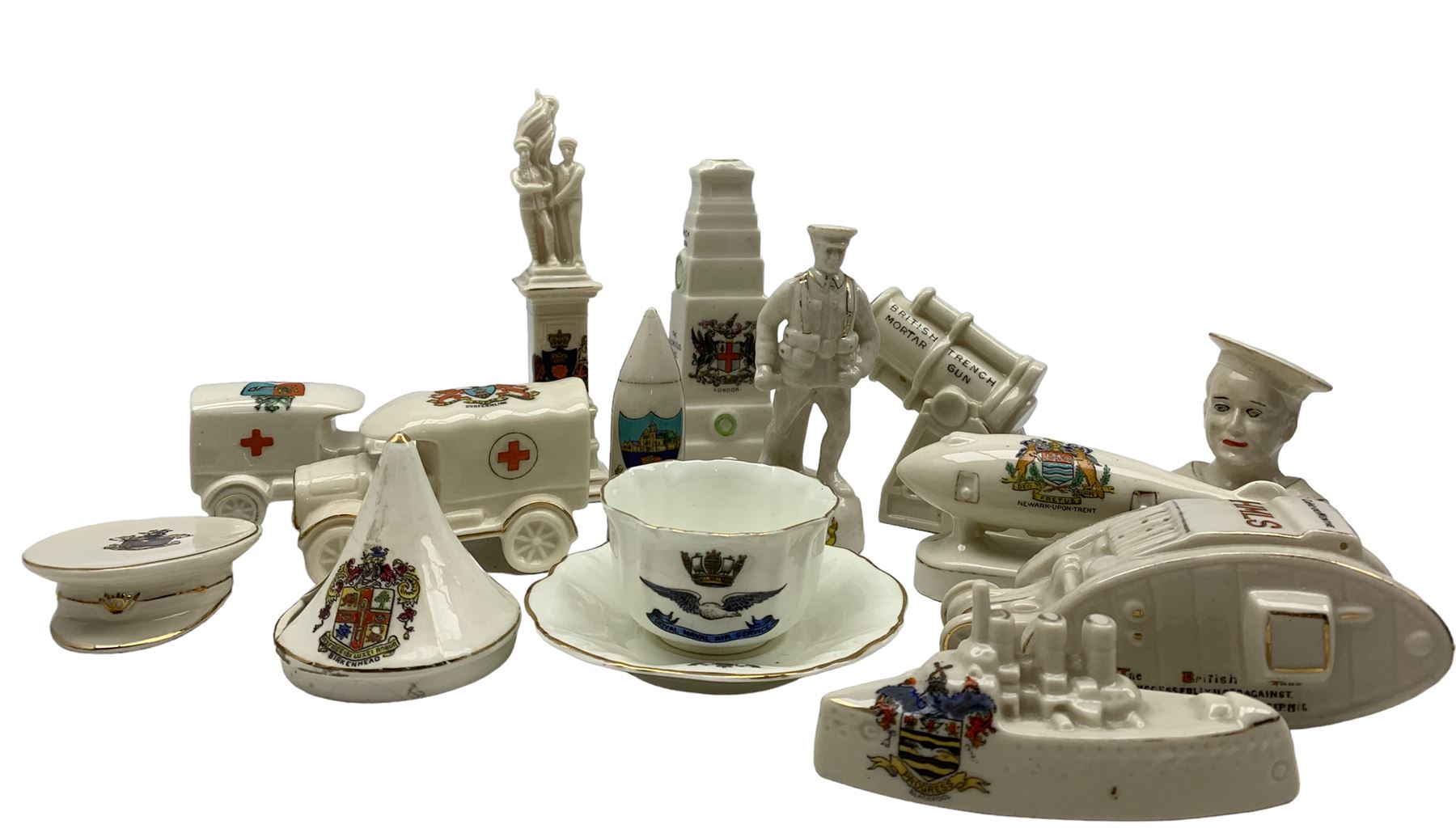 Quantity of WWI crestes ware including two ambulances