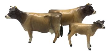 Beswick Jersey family comprising 'Dunsley Coy Boy' bull 1422