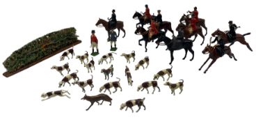 Collection of Britains lead hunting figures including nine on horseback
