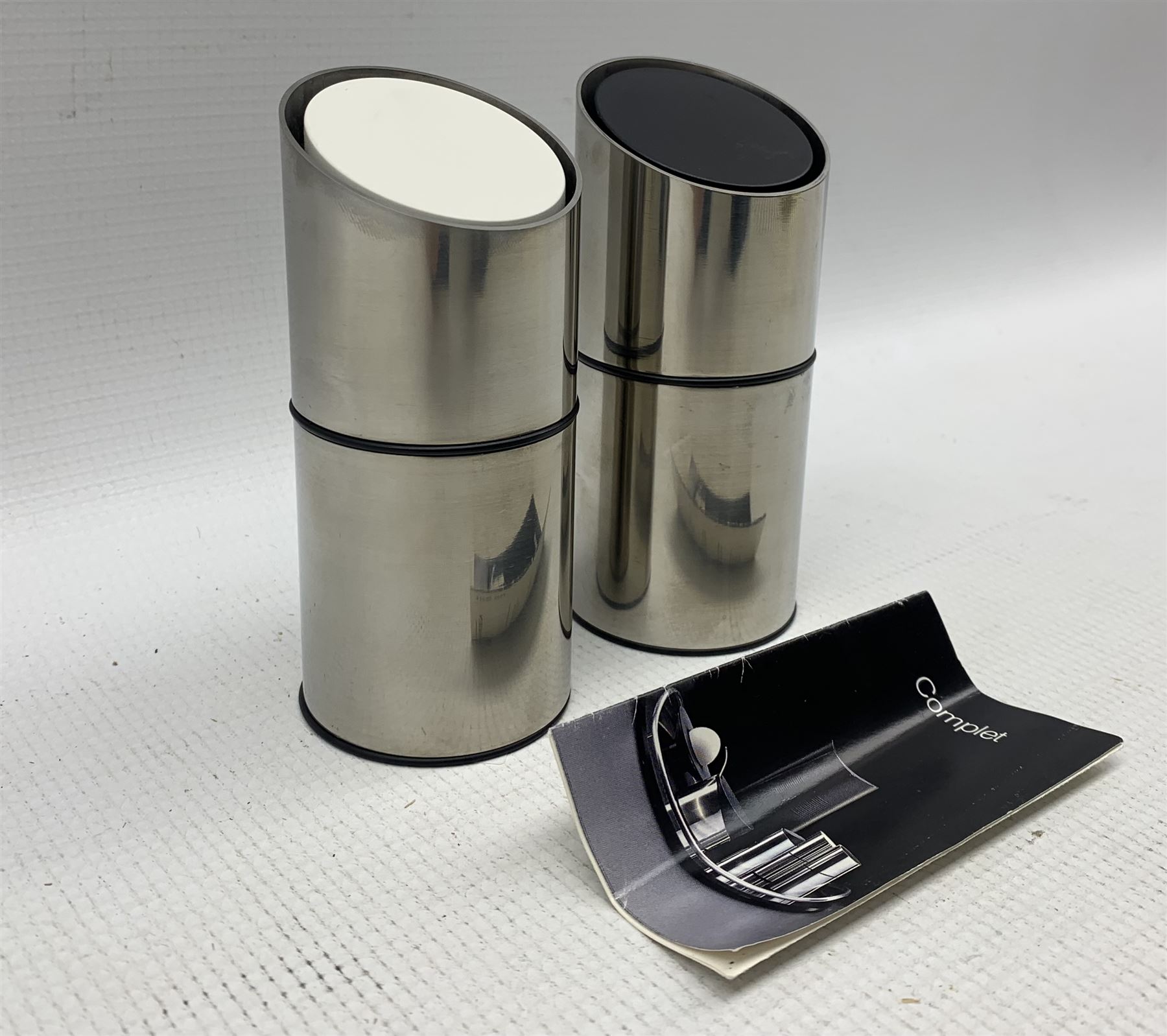 Jorgen Moller for Royal Copenhagen stainless steel salt and pepper pots 11cm - Image 2 of 2