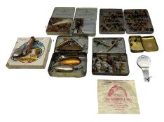 Collection of Fishing tackle to include Alcocks Aquatic Spider fly rod lure in the original tin