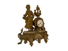 French - 19th century Spelter and Alabaster 8-day mantle clock