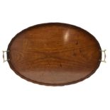 Edwardian mahogany oval tray with galleried border and brass handles W68cm