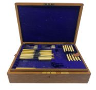 Early 20th century oak canteen of silver-plated cutlery with brass presentation plaque dated 1910