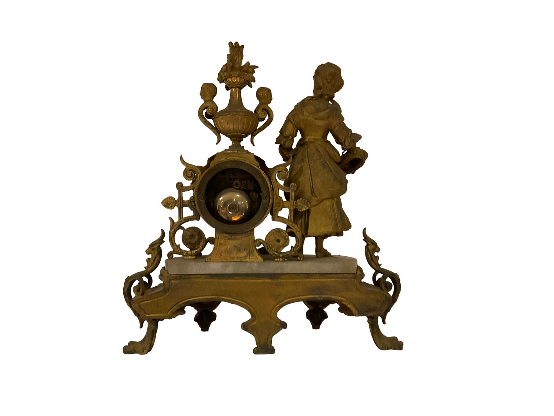 French - 19th century Spelter and Alabaster 8-day mantle clock - Image 2 of 3