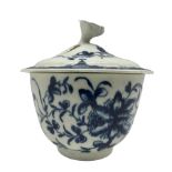 18th century Worcester blue and white bowl decorated with trailing leaves and flowers with open cres