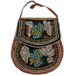Late 19th century North American Iroquois bead work purse decorated with desert flowers 19cm x 17cm