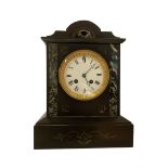 French - 8-day 19th century mantle clock in a slate and variegated marble case