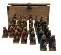 Moorish carved wood and lacquer figural chess set