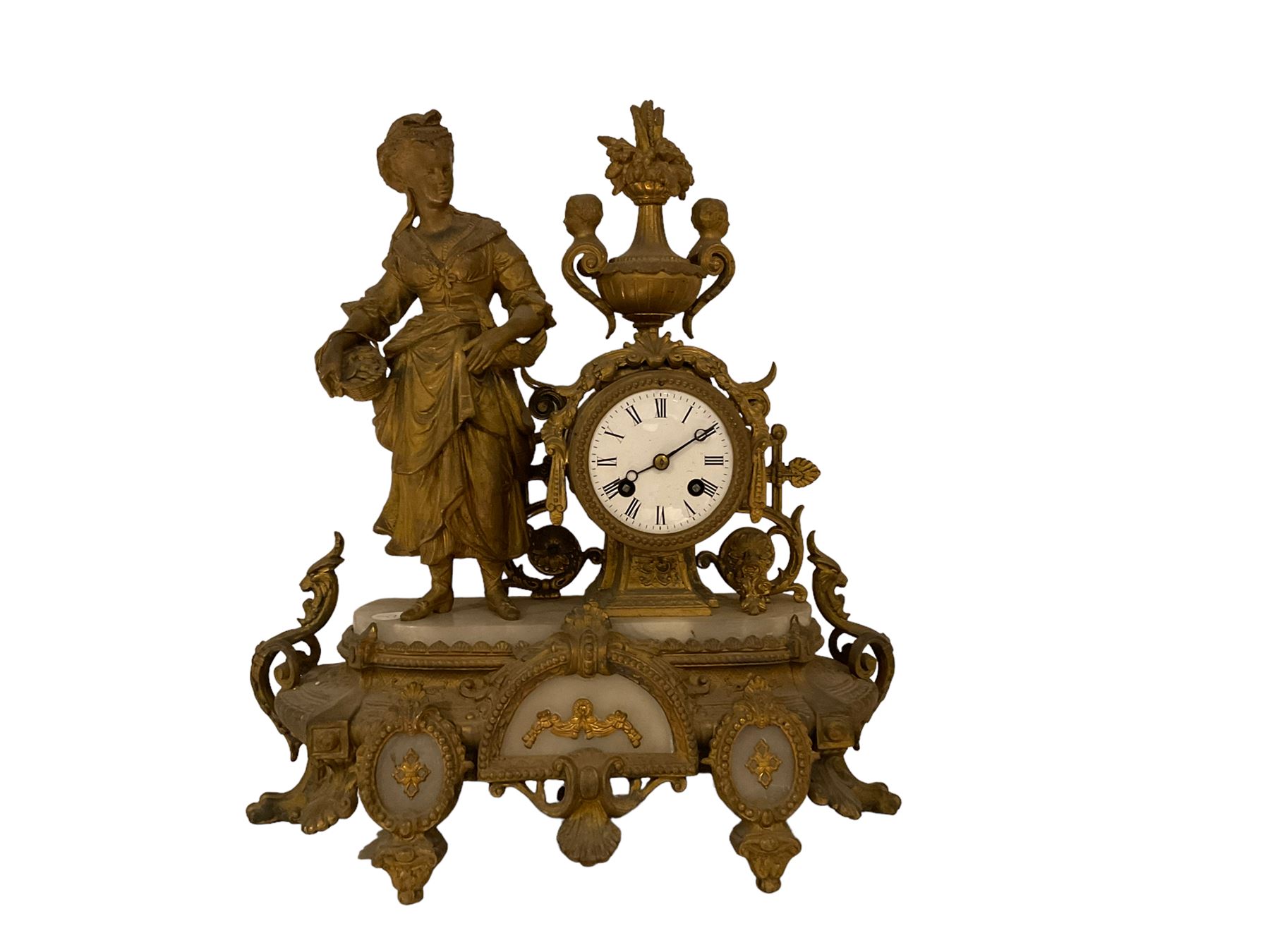 French - 19th century Spelter and Alabaster 8-day mantle clock - Image 3 of 3
