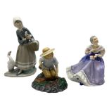 Two Royal Doulton figures 'Happy Anniversary' HN3097 and 'Gardening Time' together with a Lladro fig