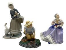 Two Royal Doulton figures 'Happy Anniversary' HN3097 and 'Gardening Time' together with a Lladro fig