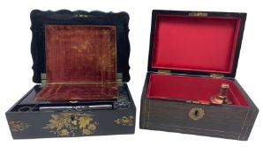 Victorian Coromandel work box with brass stringing