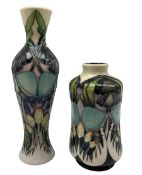 Moorcroft 'Indigo Lace' pattern long necked vase designed by Vicky Lovatt H21cm together with anothe