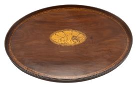 Edwardian oval mahogany galleried tea tray