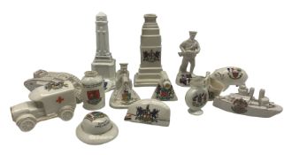 Quantity of WWI crested ware including Gt Yarmouth war memorial