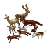 Collection of Beswick animals including large Fox 1016a