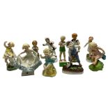 Quantity of five Royal Worcester figures modelled by F Doughty depicting 'Days of the Week' and the