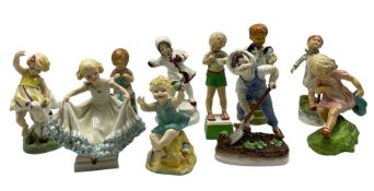 Quantity of five Royal Worcester figures modelled by F Doughty depicting 'Days of the Week' and the