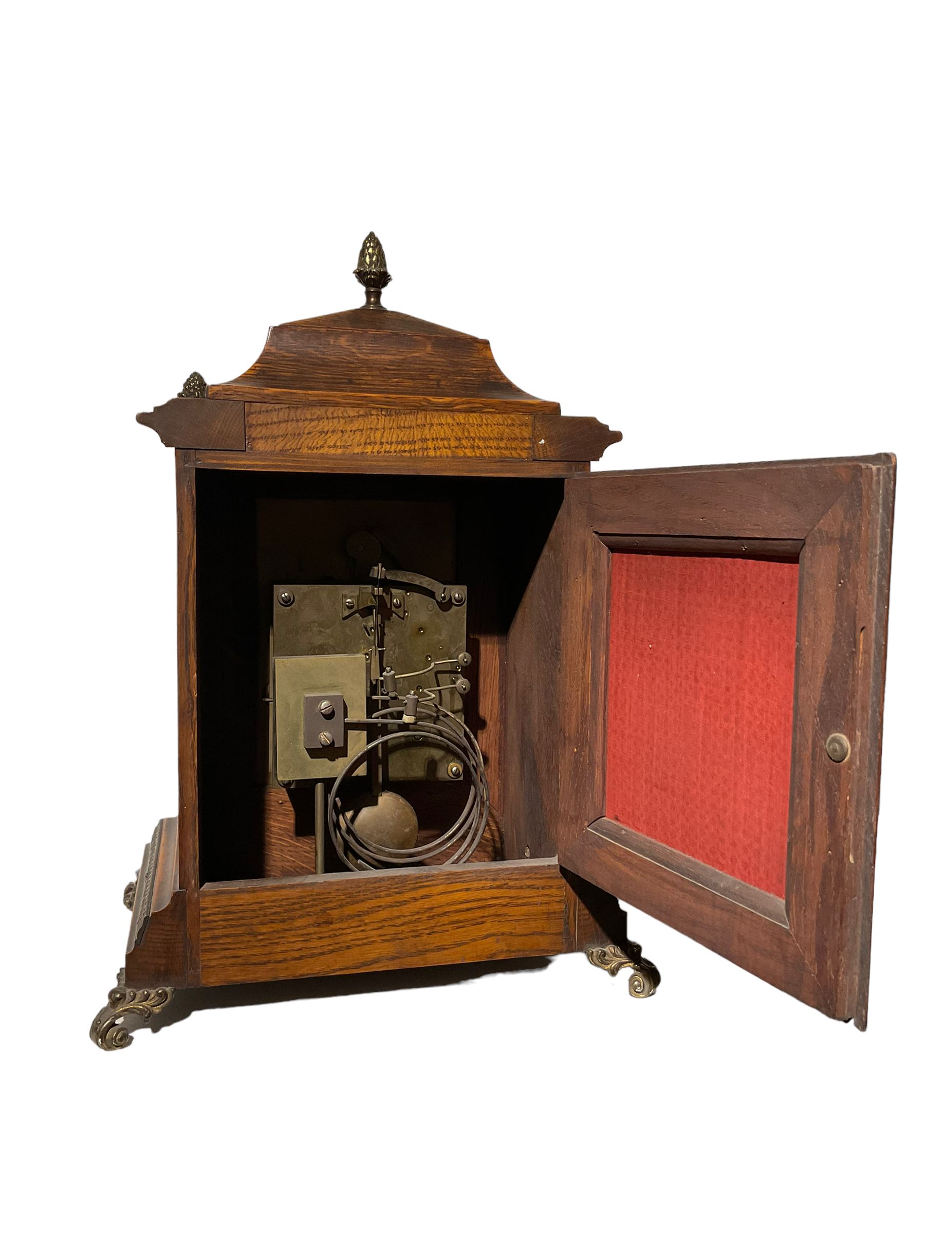 Winterhalder & Hoffmeier - 8-day quarter-striking German mantle clock in an oak case c1900 - Image 3 of 4