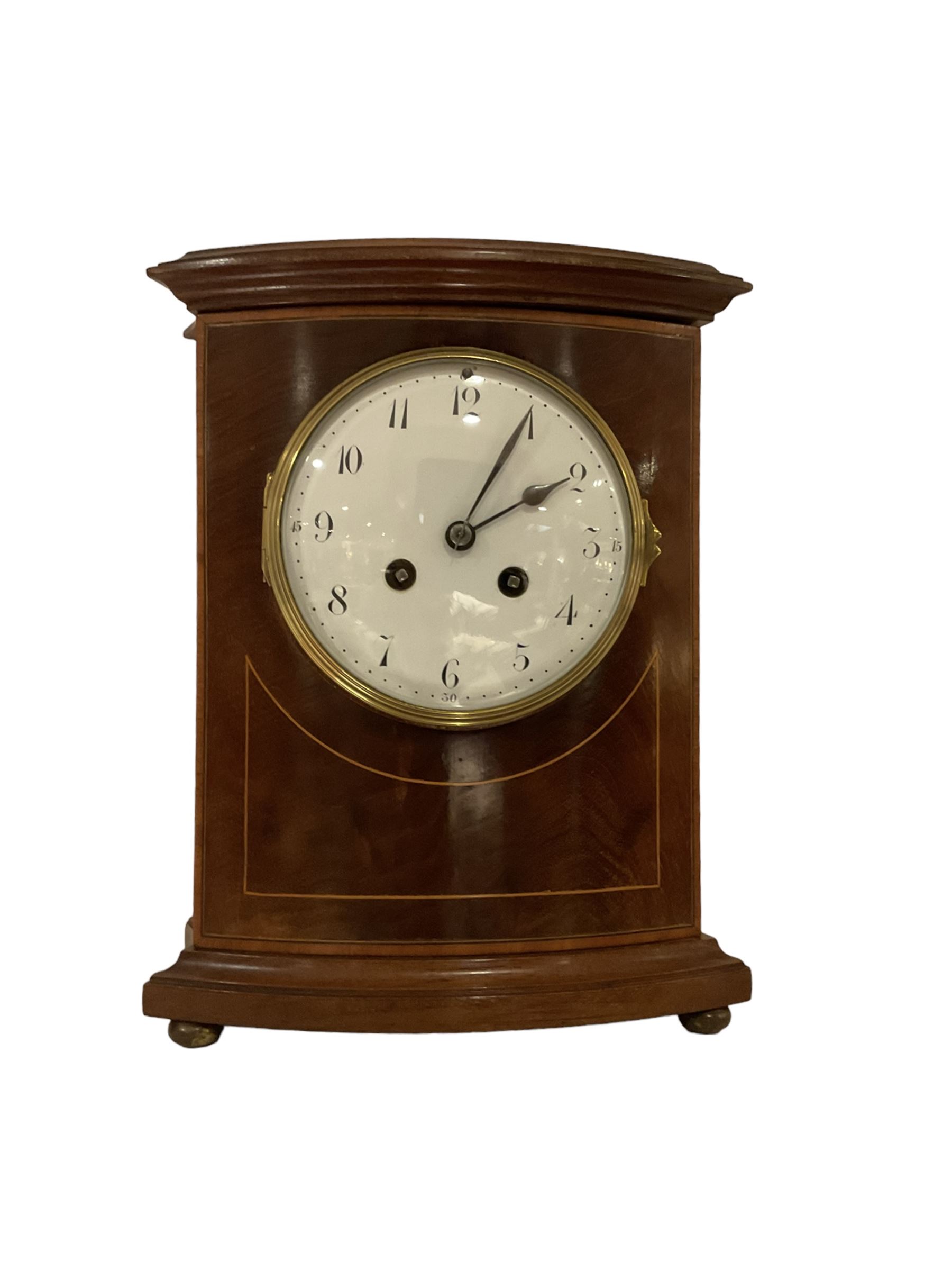 French - Edwardian 8-day mahogany mantle clock with inlay