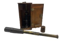 Baker of London three drawer brass and leather telescope