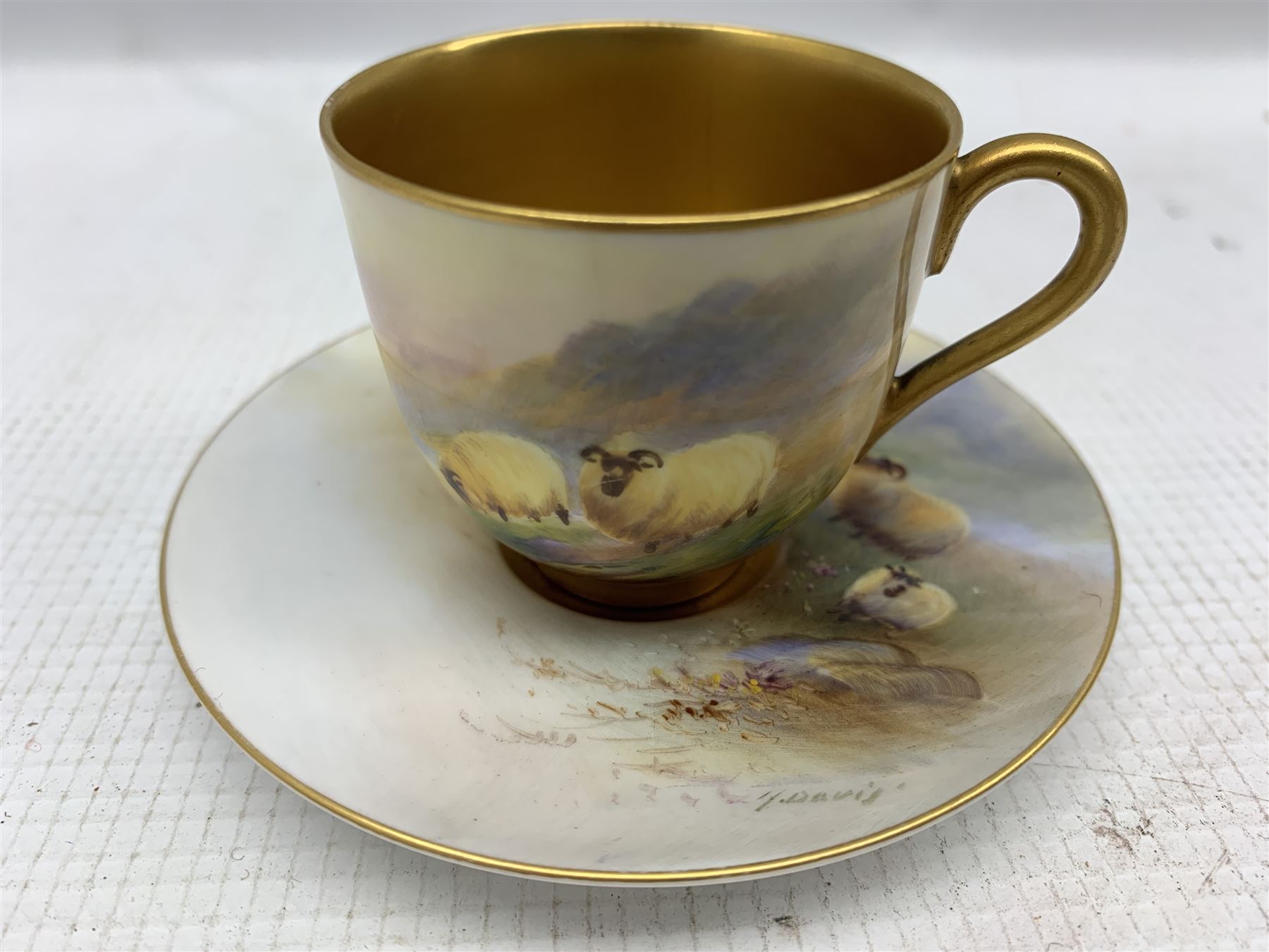 Royal Worcester coffee cup and saucer by Harry Davis - Image 2 of 7