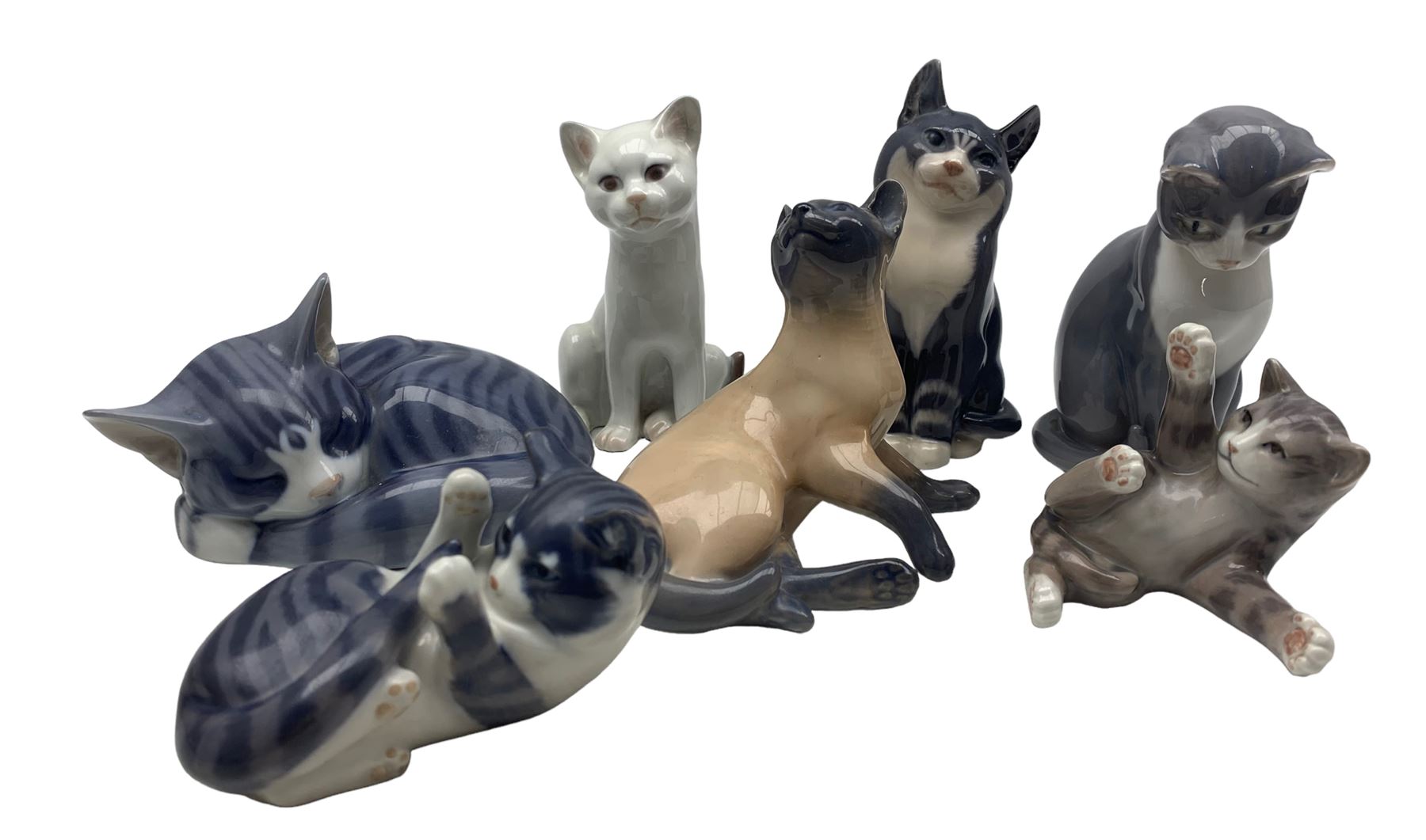 Collection of Royal Copenhagen cat figures including no.422