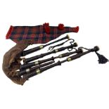 Set of early 20th century turned wood and ivory bagpipes the turned drones