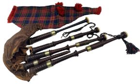 Set of early 20th century turned wood and ivory bagpipes the turned drones