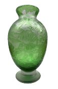 Large modern Cameo style green glass vase