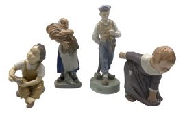 Royal Copenhagen figures of Shepherd boy no.620 and Girl with wheat no.908 together with two B&G fig