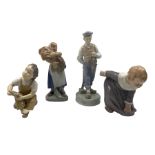 Royal Copenhagen figures of Shepherd boy no.620 and Girl with wheat no.908 together with two B&G fig