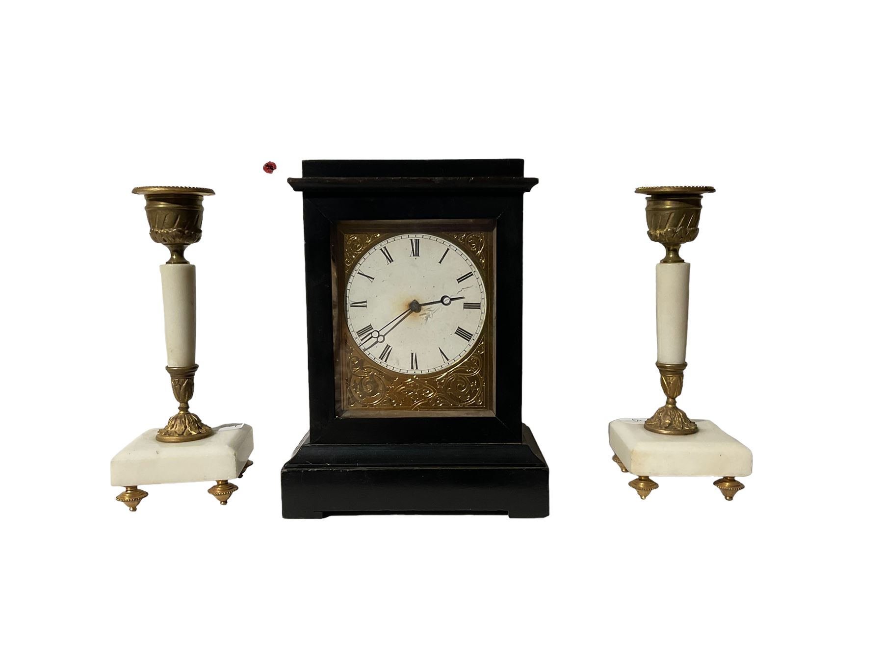 French - mid-19th century ebonised 8-day campaign clock
