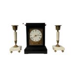 French - mid-19th century ebonised 8-day campaign clock